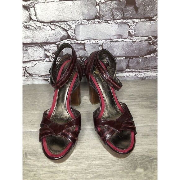 7 Seven For All Mankind Purple Patent Platform Sandals Heels Women Sz 37EU/6.5US - Picture 12 of 16